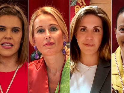 Desde la izquierda, Judith Piquet, alcaldesa de Alcalá; Rocío García, de Alcobendas; Paloma Tejero, de Pozuelo, y Lucía Fernández, de San Sebastián de los Reyes