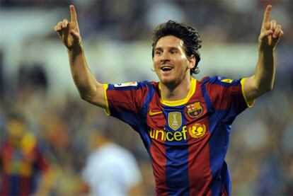 Messi celebra uno de sus goles ante el Zaragoza.