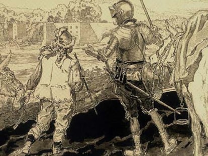 Don Quijote y Sancho Panza vistos por Daniel Urrabieta Vierge (1851-1904).