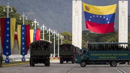 Soldados participan en un acto militar del ministerio de Defensa de Venezuela.