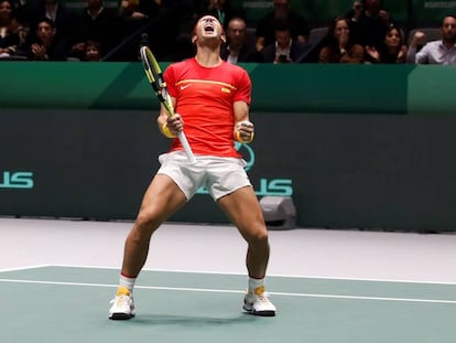 Rafa Nadal, tras ganar la semifinal de la Copa Davis frente a Gran Bretaña.