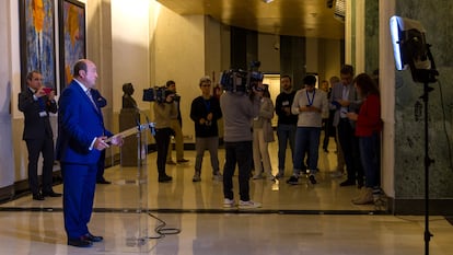 Rueda de prensa del presidente del PNV, Andoni Ortuzar, el viernes en el Congreso.