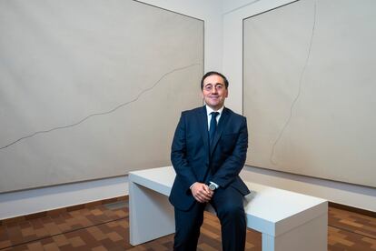 El ministro de Exteriores, José Manuel Albares, durante la reunión del Foro Regional de la Unión por el Mediterráneo, este jueves en la Fundación Miró de Barcelona.