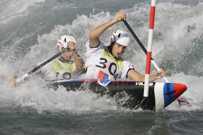 Ladislav Skantar i Peter Skantar d'Eslovquia, en una sessi d'entrenament de piragisme.