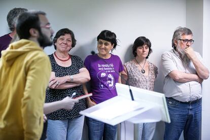 Rueda de prensa en la que los diputados de la CUP anuncian que no apoyarán los presupuestos del gobierno catalán.