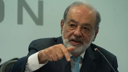 El empresario Carlos Slim, durante una rueda de prensa en Ciudad de México.