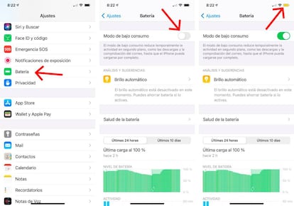 Activa el 'Modo de bajo consumo' en tu iPhone.