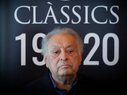 El director d'orquestra Zubin Mehta, durant la roda de premsa prèvia al concert a Barcelona.