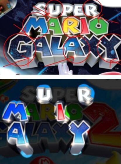 Varios blogs han comparado las dos portadas de 'Super Mario Galaxy' y descrifran un supuesto diálogo gay con las letras destacadas con una estrella.