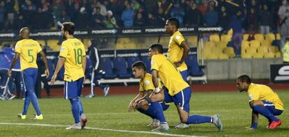 A seleção brasileira, após perder para o Paraguai.