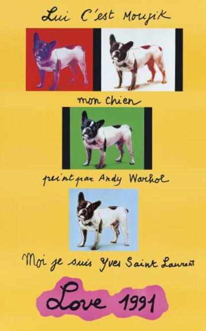 En 1991 Yves Saint Laurent diseñó su felicitación navideña empleando imágenes del retrato que Andy Warhol había hecho a Moujik.