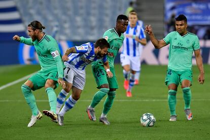 Vinicius, durante el partido entre la Real y el Madrid.