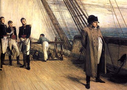 Napoleón, a bordo del <i>Bellerophon</i> inglés rumbo a Santa Elena, en un cuadro de William Quiller Orchardson (Tate Gallery), exhibido en la exposición del Museo Nacional de la Marina, en París.