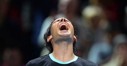 Nadal celebra la victoria contra Ferrer.