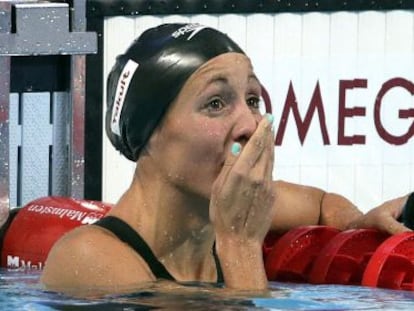 Jessica Vall tras conseguir el bronce en los 200 braza