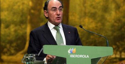 Ignacio Sánchez Galán esta mañana en su intervención en la junta de accionistas de Iberdrola. 