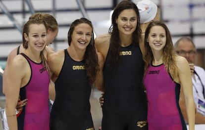 El equipo h&uacute;ngaro de 4x200, oro en Londres.