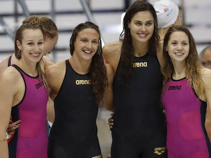 El equipo h&uacute;ngaro de 4x200, oro en Londres.