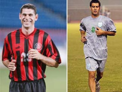 Hierro, con el uniforme del Al Rayyan, y Guardiola, con el del Al Ahli.