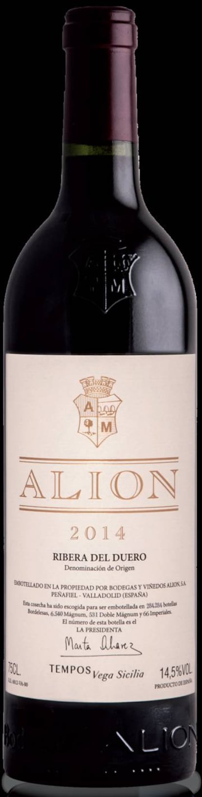 Detalle de la botella de la añada 2014, actualmente a la venta.