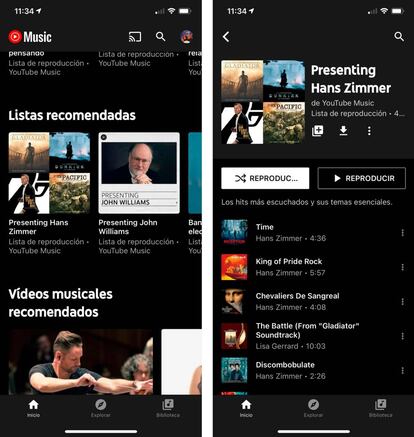 Playlist personales de YouTube Music.