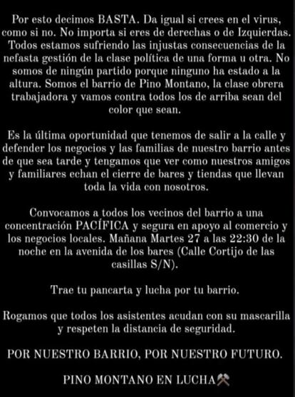 Convocatoria de la manifestación en Pino Montano.