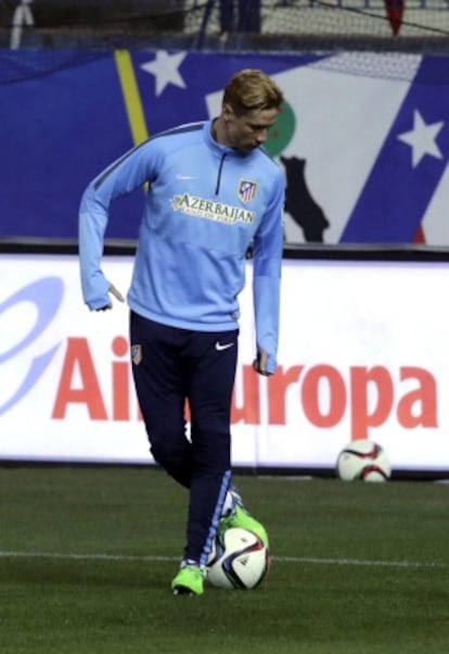 Fernando Torres, en un entrenamiento con el Atlético.