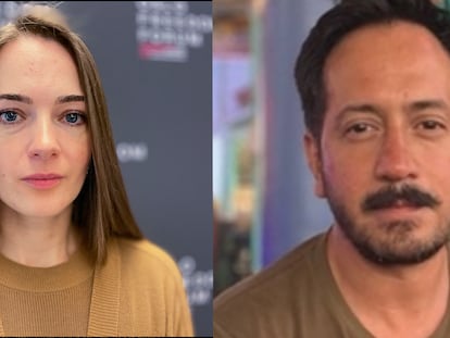 Oleksandra Matviichuk y Mario Arriagada en una composición fotográfica.