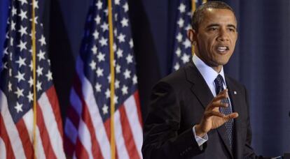 Barack Obama durante su intervenci&oacute;n en la Universidad Nacional de Defensa en Washington.