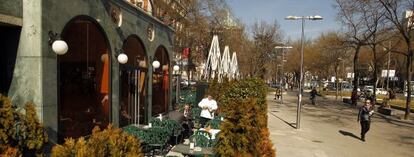 Quiosco del Caf&eacute; Gij&oacute;n situado en el Paseo de Recoletos. 