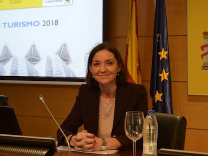 La ministra de Industria, Reyes Maroto, en la presentación de los datos de turismo este miércoles.