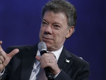 Juan Manuel Santos en un debate en Nueva York.