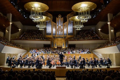Vista general del escenario del Auditorio Nacional durante el concierto de la Filarmónica de Viena, el pasado 1 de octubre en Madrid.