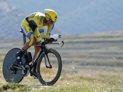 Contador, durante la contrarreloj de Zaragoza de la Vuelta. 