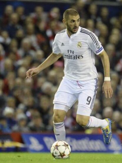 Benzema, en el partido contra el Liverpool.