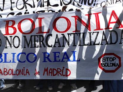 Manifestación de estudiantes contra el proceso de Bolonia en Madrid.