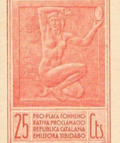 Sello emitido para la placa conmemorativa del monumento del Tibidabo.
