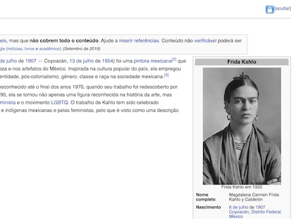 Página de Frida Kahlo na Wikipedia em português