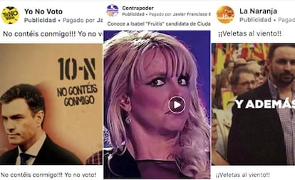 Imágenes con anuncios pagados en páginas falsas de Facebook en contra de varios partidos políticos.