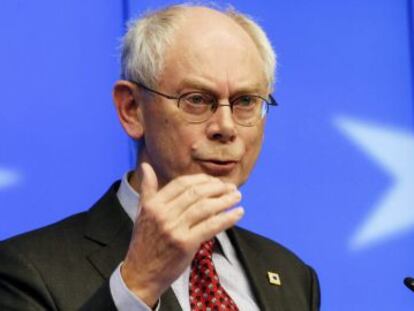 El presidente del Consejo Europeo, Herman Van Rompuy, durante una rueda de prensa en Bruselas el viernes.