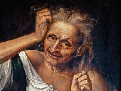 EL DOLOR. 'Vieja mesándose los cabellos' óleo de Quentin Massys. Museo del Prado