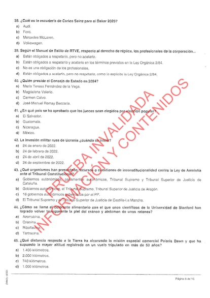 Prueba de las oposiciones de RTVE al puesto de informador canceladas.