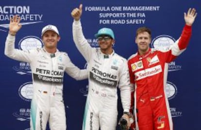 Rosberg, Hamilton y Vettel, la pole de Sepang