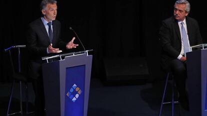 Mauricio Macri y Alberto Fernández, durante el segundo debate. 