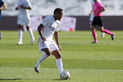 Militão, el pasado sábado durante el Real Madrid-Huesca: