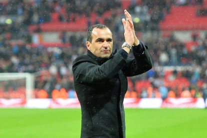 Roberto Martínez celebra la victoria del Wigan.