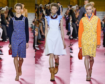 Batas para estar en casa y delantales en Miu Miu primavera-verano 2026.