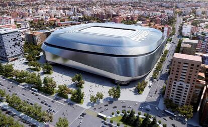 Recreación del estadio Santiago Bernabéu tras la remodelación que comenzará este verano.