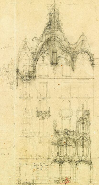Dibuix original d'Antoni Gaudí per al projecte de la Casa Batlló de Barcelona, l'any 1904.