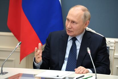 Russia's President Vladimir Putin holds a video conference meeting in Moscow, Russia, on August 31, 2023.